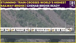 JampK Stunning Bird’s eye view of train crossing world’s highest railway bridge Chenab Bridge ready [upl. by Akener]