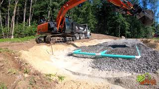 Hitachi 160lc Backfilling Septic System [upl. by Olnay]