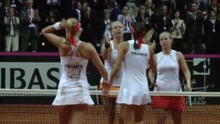 Team France celebrates reaching Fed Cup Final [upl. by Osnofla]