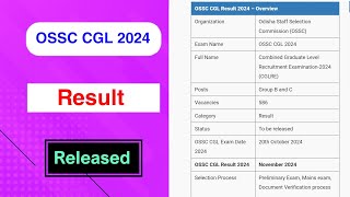 OSSC CGL 2024 Result Released  OSSC CGL 2024 Result Declared by MDE [upl. by Etteuqal329]