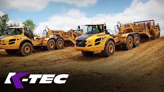 KTec 1233 ADT Scrapers and Volvo A40Ffs Loading Topsoil [upl. by Bradlee]