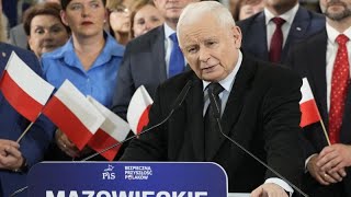 Polonia il leader di Diritto e giustizia Kaczyński boicotta il confronto in tv con il rivale Tusk [upl. by Verena]