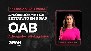 1ª fase do 39º Exame OAB  Aprovado em Ética e Estatuto  Advogados e Estagiários [upl. by Stasny]