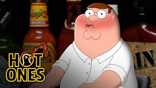 Peter Griffin Bares It All While Eating Spicy Wings  Hot Ones [upl. by Harhay42]