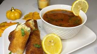 Soupe Chorba algérienne et bourek au pdt شربة 🇩🇿فارميسال سهلة إكسبرس بوراك بالبطاطا وصفات اقتصادية [upl. by Poyssick]