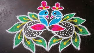 simple and beautiful peacock rangoli with 3to 2 dots daily rangoli designnew year special kolam [upl. by Tare149]