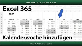 Kalenderwoche dem Kalender hinzufügen  Excel 365 Tutorial [upl. by Imat268]