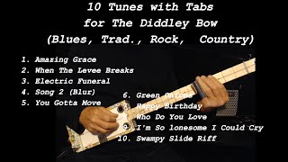 10 Diddley Bow Tunes With Tabs FRETLESS 1 string cigarboxguitarlesson canjo [upl. by Dona942]