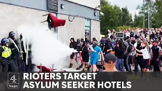 Rioters attack hotel housing asylum seekers amid farright violence [upl. by Hsirahc]