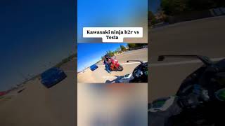 Kawasaki ninja h2r vs tesla [upl. by Nimzay224]