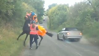 Horse Gets Spooked As Car Speeds Passed Him [upl. by Mendelson]