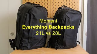 Moment Everything Backpacks 21L vs 28L Quick Size Comparison [upl. by Anahsirk]