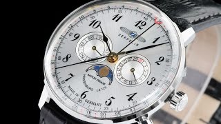 Zeppelin 70361 40mm LZ 129 Hindenburg 2 Swiss Moonphase Leather Strap Watch [upl. by Morgana13]