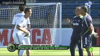 Jose Mourinho makes Cristiano Ronaldo laugh  Real Madrid 20122013 Liga BBVA [upl. by Nonez]