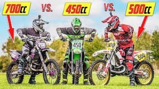 YZ500 vs 700cc 2 Stroke vs KX450 Dirt Bike Shootout [upl. by Annnora535]