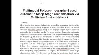 Multimodal Polysomnography Based Automatic Sleep Stage Classification via Multiview Fusion Network [upl. by Mello]