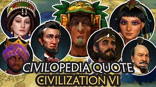 78 LEADERS CIVILOPEDIA DIALOGUE QUOTES SELF INTRODUCTION  CIVILOPEDIA COMPILATION CIV VI [upl. by Ienttirb]