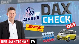 DAXCheck LIVE Airbus CTS Eventim Deutsche Bank DHL Group Evotec Qiagen Volkswagen im Fokus [upl. by Ardnuhsor]