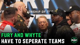 Tyson Fury and Dillian Whyte have to separate teams as tempers flare at first face off [upl. by Atinus]