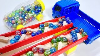 Marble Run Race ☆ HABA Slope amp Retro Makita Truck Garbage Truck marble [upl. by Dermott300]