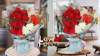 Flowers bouquet arrangement with wrapping in floral foam  Love forever [upl. by Lustig]