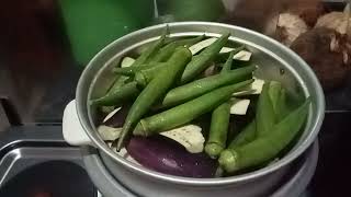 cooking bagoong alamang at steam talong at okra yummy simplengulam [upl. by Erehc]