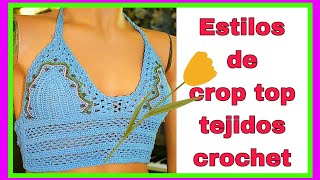 Estilos de Crop top multicolor tejidos a crochet para mujer crochetespañol tricotespañol viral [upl. by Tsuda]