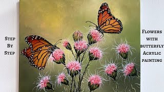 Flowers with Butterflies STEP by STEP Acrylic Painting ColorByFeliks [upl. by Darcey]