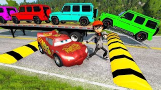 TRANSPORTING PIXAR CARS amp FRUITS WITH COLORED amp JOHN DEERE vs CLAAS vs TRACTORS  BeamNGdrive 962 [upl. by Fitalludba]