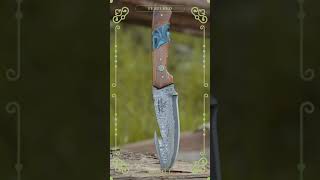 Python Damascus Gut Hook Knife with Exotic Leopard Wood amp Turquoise Handle [upl. by Rheinlander]