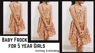 Simple Baby Frock for 5 year girl cutting and stitching with measures [upl. by Daughtry]