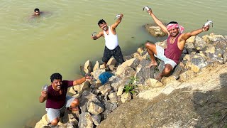 নদীতে জলে ডুবে মাছ ধরা  Ancient river fishing technique  fishing amp cooking  village cooking vlog [upl. by Aynekat]