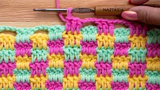 HOW to CROCHET MINI CHECK PLAID STITCH  Easy Block Stitches by Naztazia [upl. by Dellora]