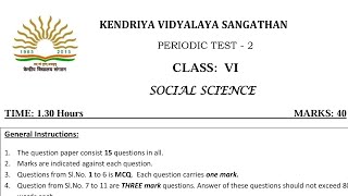 Class 6 Social Science SSt PT2 Sample Question Paper for Kendriya Vidyalaya Students [upl. by Hanaj]