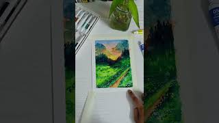 GHIBLI LANDSCAPE WATERCOLOR 🩵💚💛BEGINNERSghibli arttransition trendingshorts viralvideo onelove [upl. by Alit]