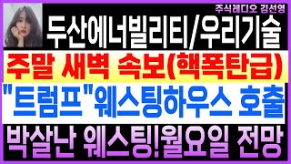 두산에너빌리티주가 우리기술 주가전망 주막 핵폭탄급 충격속보트럼프 웨스팅하우스 호출 월요일 주가전망 [upl. by Welcher]