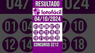 LOTO FACIL hoje  04102024  Resultado concurso 3212 [upl. by Anidal456]