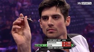 Alastair Cook v James Anderson  World Darts Championship Alexandra Palace [upl. by Siekram181]