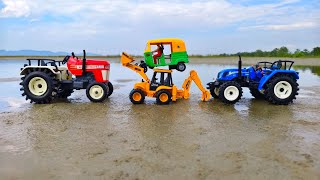 Jcb 3dx damper track jump River l Mini Mohindra Tractor l Makmud Toys [upl. by Emmett]