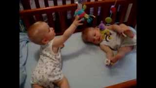 Twin baby boys swapping dummies or pacifiers [upl. by Amyas]