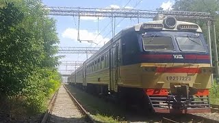 ЭР2Т 7223 на перегоне ЗапорожьеГрузовое—Запорожье1 [upl. by Ahsiruam]