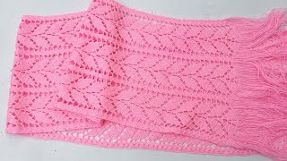 Leaf Scarf Crochet သစ်ရွက်ပုံစံ ပုဝါထိုးနည်း 3 [upl. by Ecnal778]