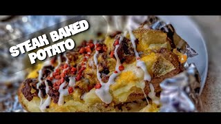 How I made a steak baked potato in a air fryer  Como hacer una papa horneada en un air fryer 🥔 [upl. by Aihsaei]