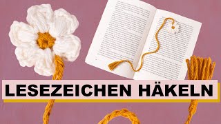 Lesezeichen mit Blume häkeln  einfaches DIYGeschenk [upl. by Cung]