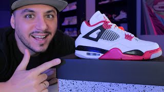 AIR JORDAN 4 quotFIRE REDquot  REVIEW  UNBOXING [upl. by Hopfinger417]