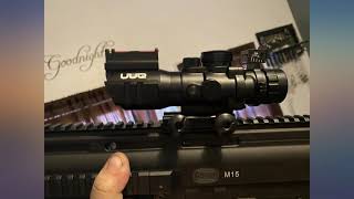 UUQ Prism 4x32 RedGreenBlue Triple Illuminated Rapid Range Reticle Rifle Scope review [upl. by Yearwood]