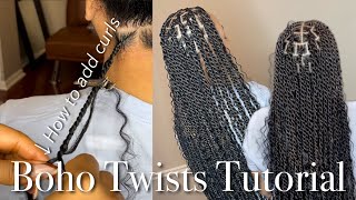 How To Do Boho Island Twists  How To Add Curls  What Braiding Hair To Use [upl. by Adehsor]