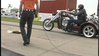 Smokin 800 Horsepower Nitrous Giant V8 Chopper Trike Runs Wild at Conesville Bike Drags [upl. by Servetnick]