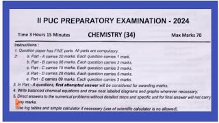 Second PUC ChemistryPreparatory exam question paper 2024Karnatakaclass 12 Chemistry Preparatory [upl. by Vinita]