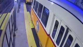 MBTA video shows 2 trolleys get stuck trying to move disabled trolley [upl. by Grosberg664]